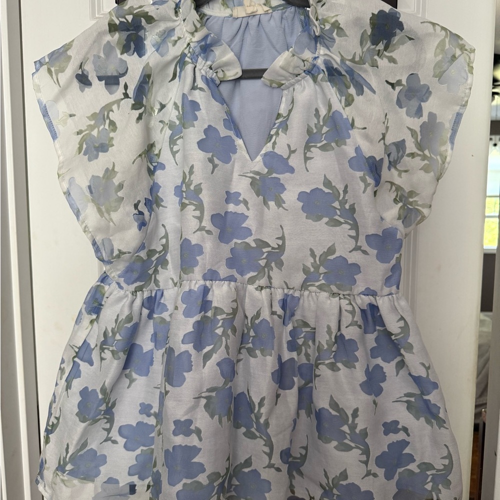 Light Blue and White Top